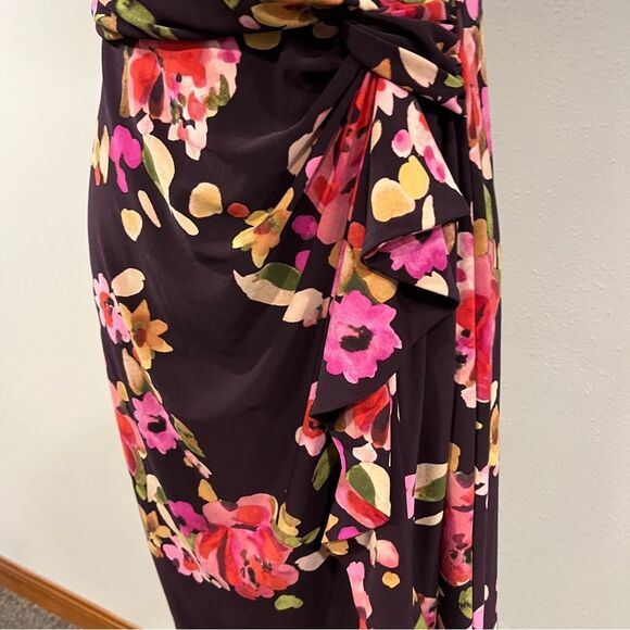 Chaps Sleeveless Floral fake Wrap knee length formal Dress size large - Picture 4 of 11